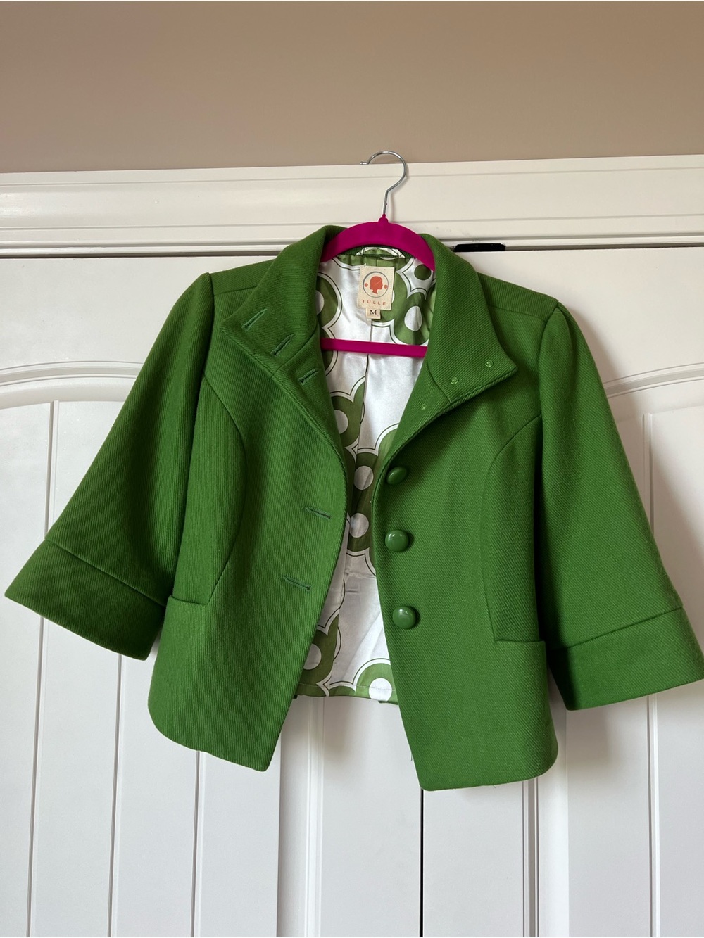 Tulle Green Cropped Jacket 3/4 Sleeve - Picture 2 of 8